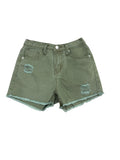 Hayden Girls Olive Distressed Washed Denim Shorts