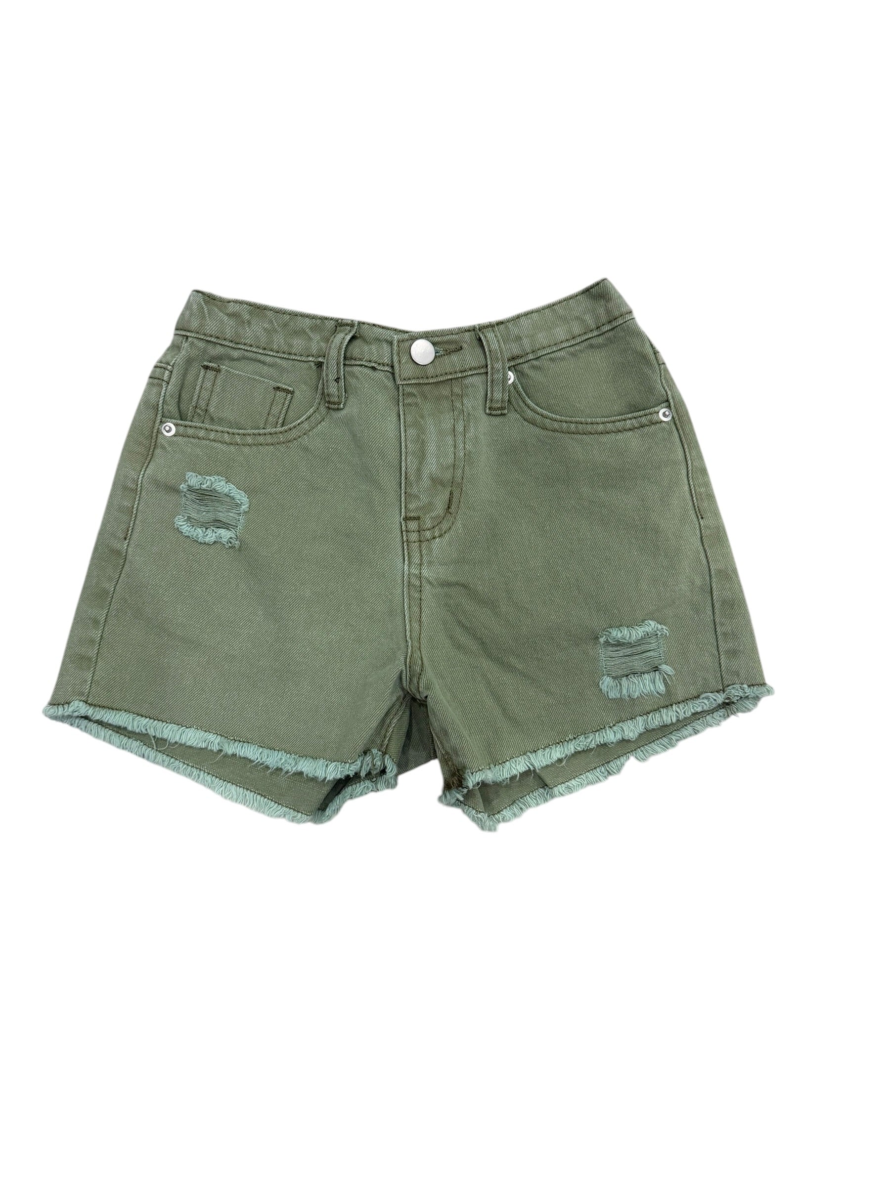 Hayden Girls Olive Distressed Washed Denim Shorts