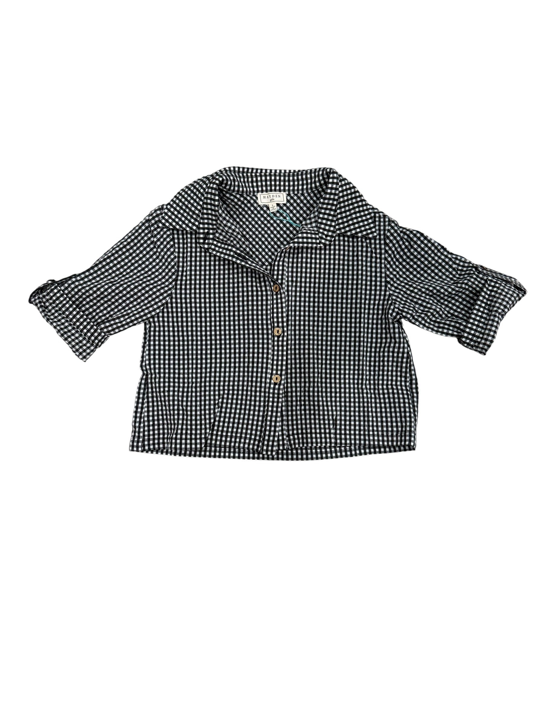 Hayden Girls Black Roll Sleeve Button Up Seersucker Shirt