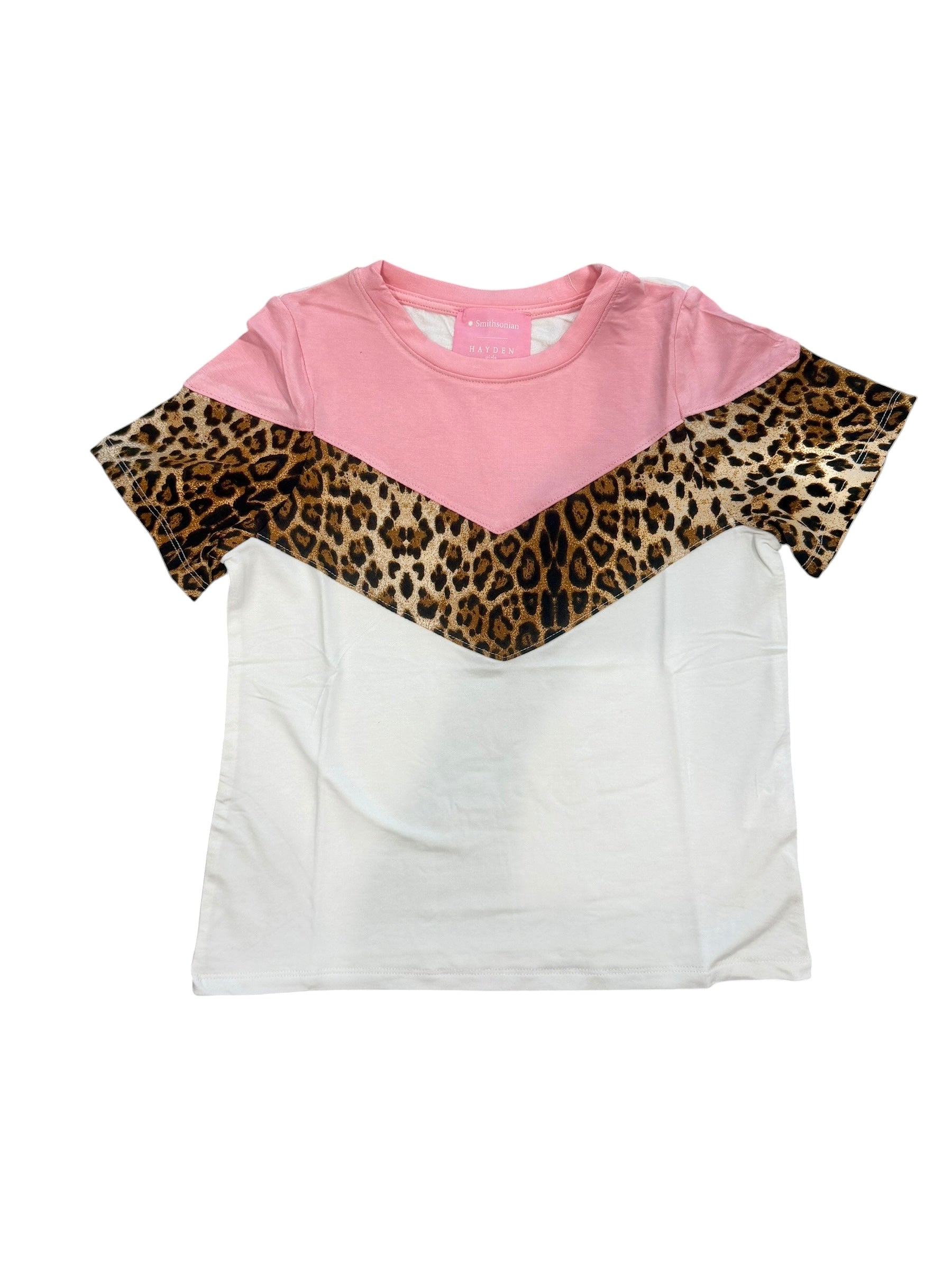 Hayden Girls Pink Cheetah Smithsonian Chevron Panel Top