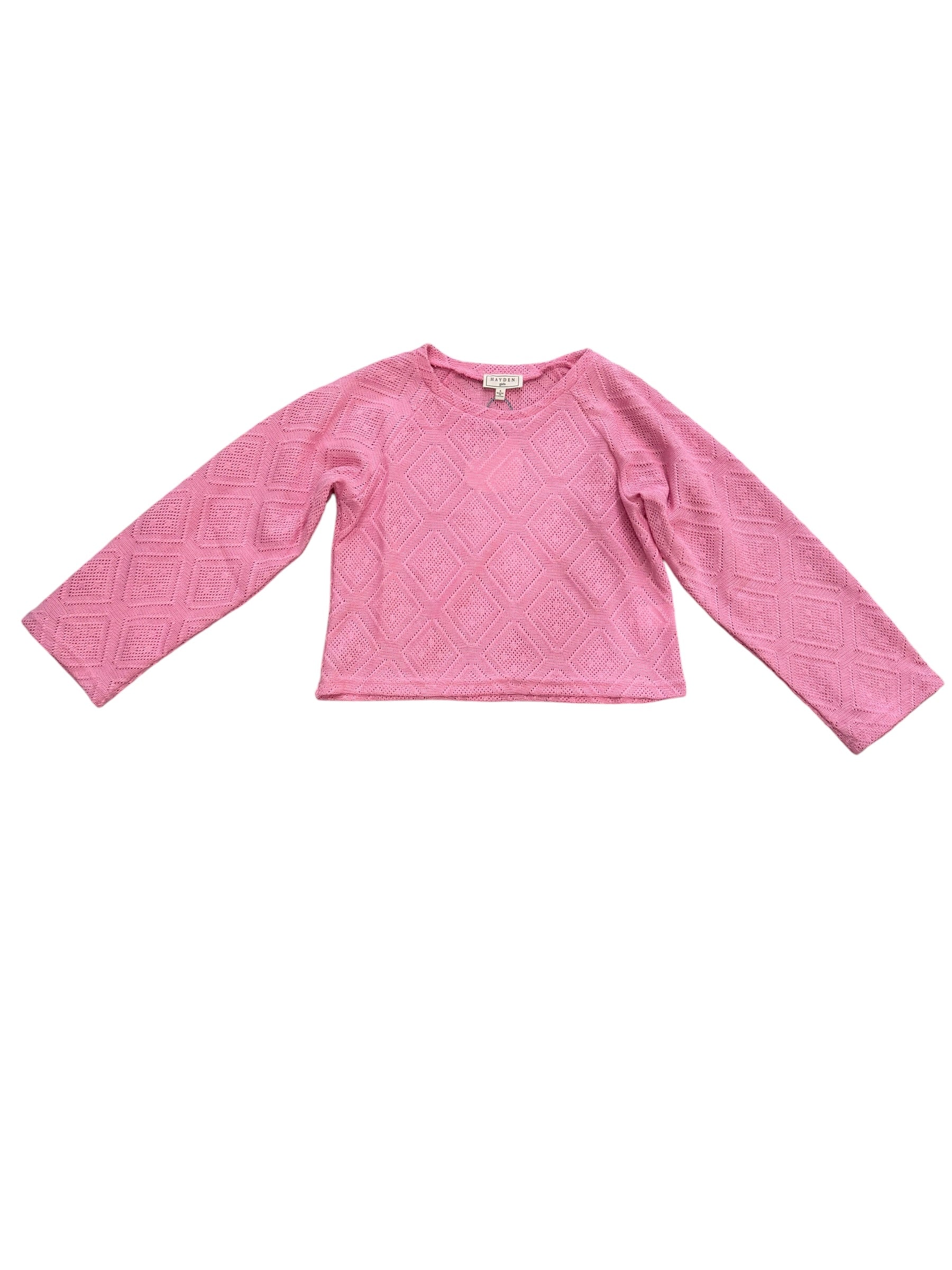 Hayden Girl Pink Diamond Patterned Open Knit Top