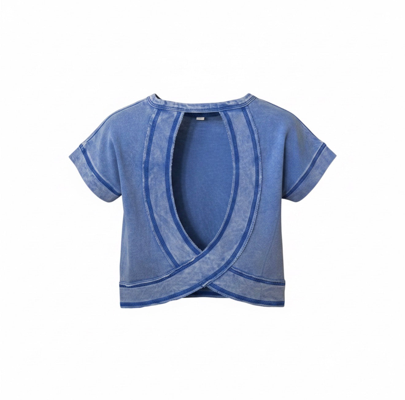 Hayden Girls Blue Open Tulip Back Washed Knit Tee