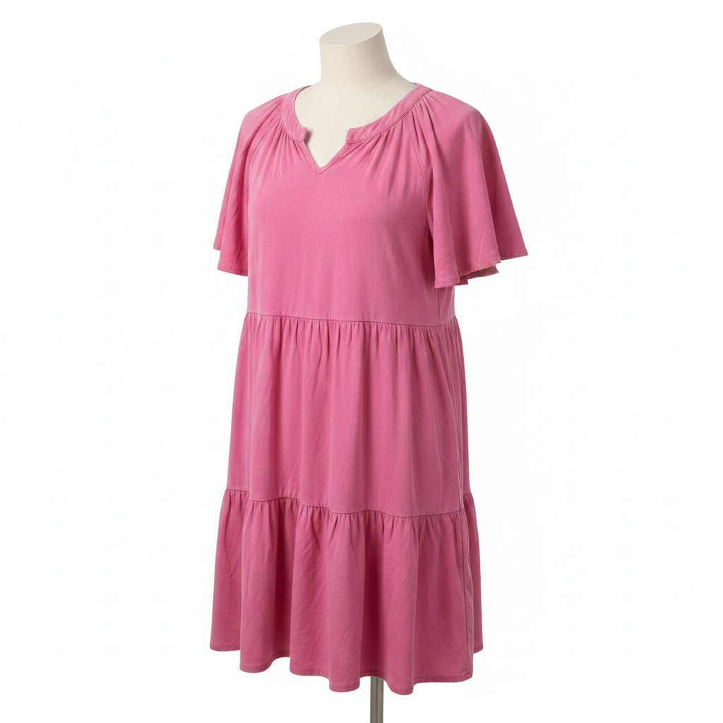 Hayden Girls Pink Washed Tencel V Neck Tiered Dress