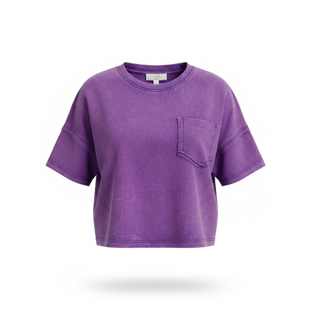 Hayden Girls Purple Washed Raw Edge Pocket Tee
