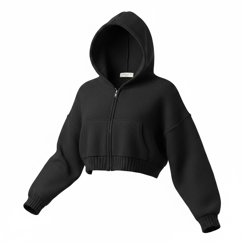 Kimberly C Black Cropped Zipped Sweater