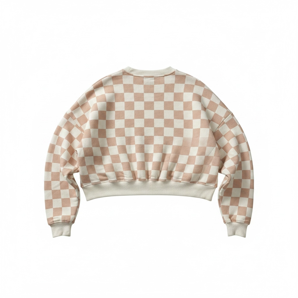 Kimberly C Beige Checkered Crew Neck Sweatshirt