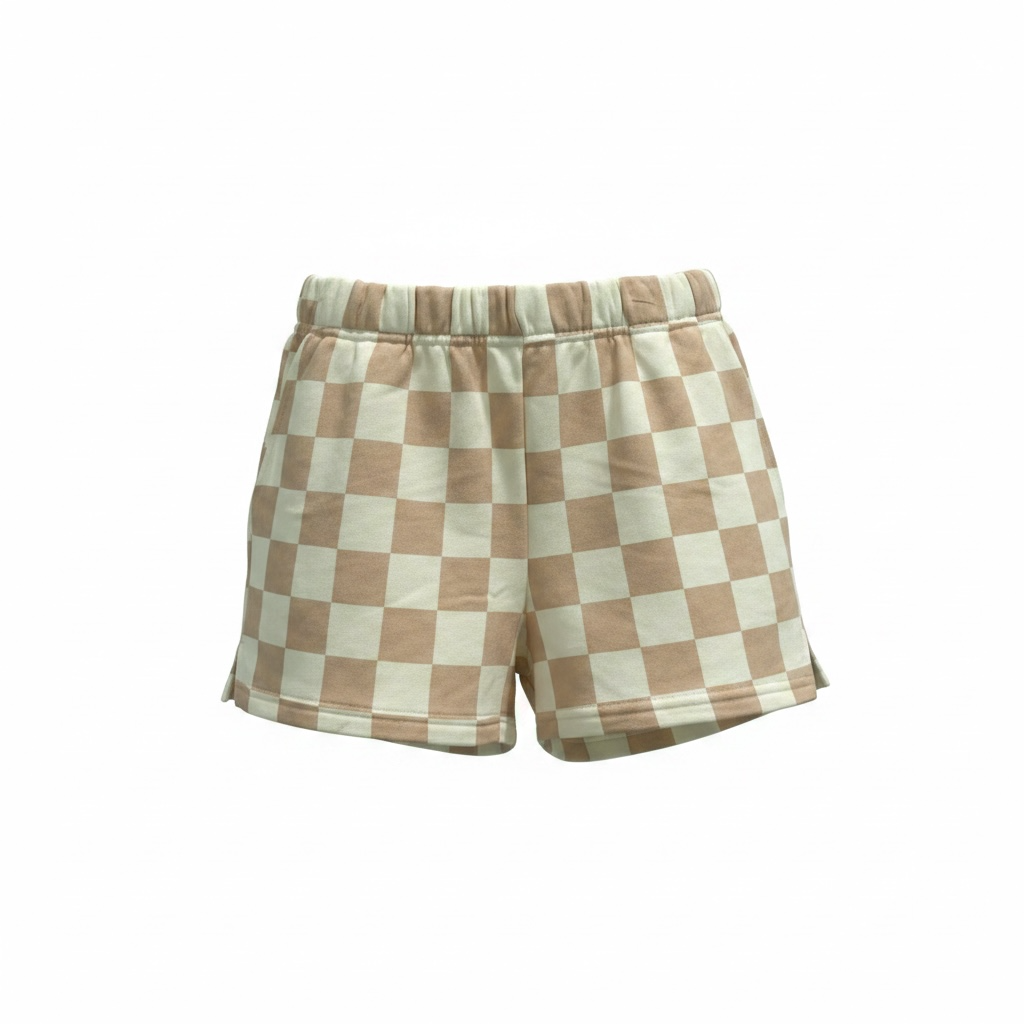 Kimberly C Beige Checkered Cotton Shorts