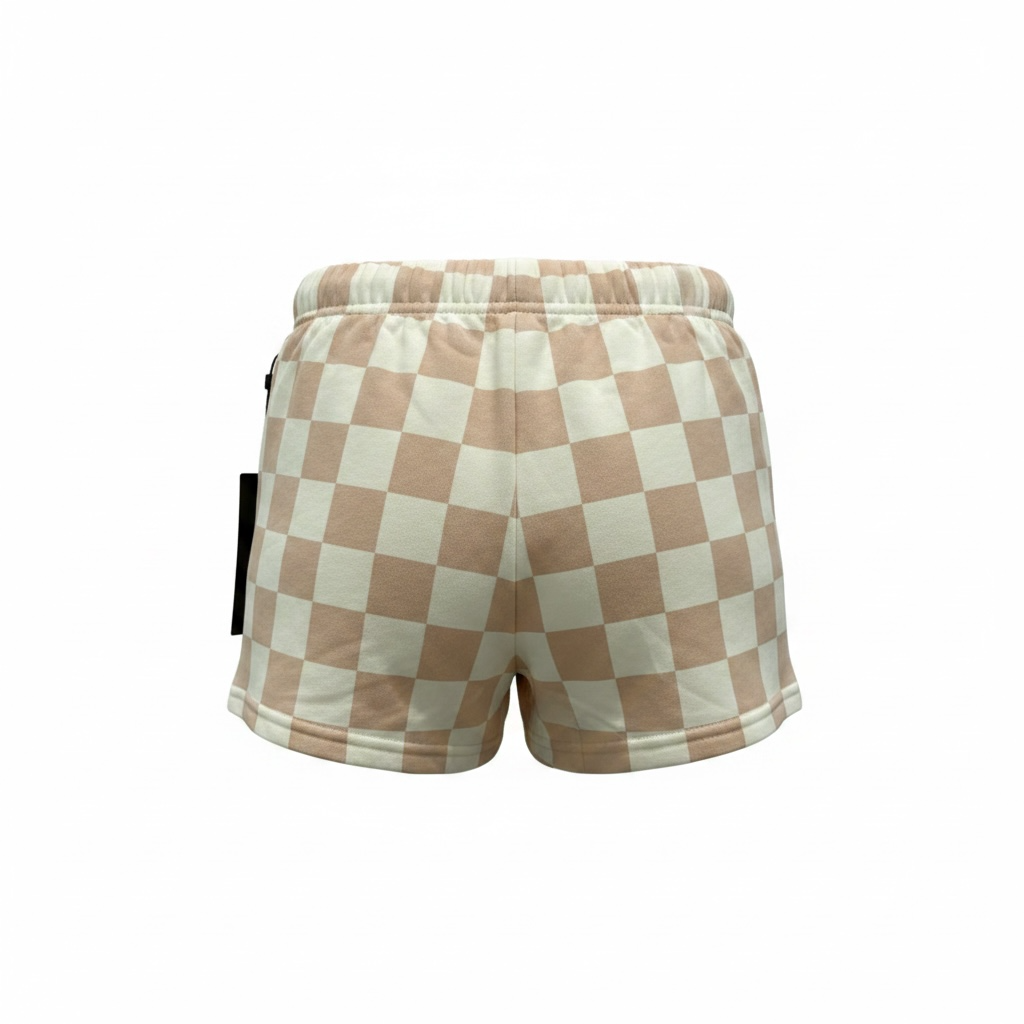 Kimberly C Beige Checkered Cotton Shorts