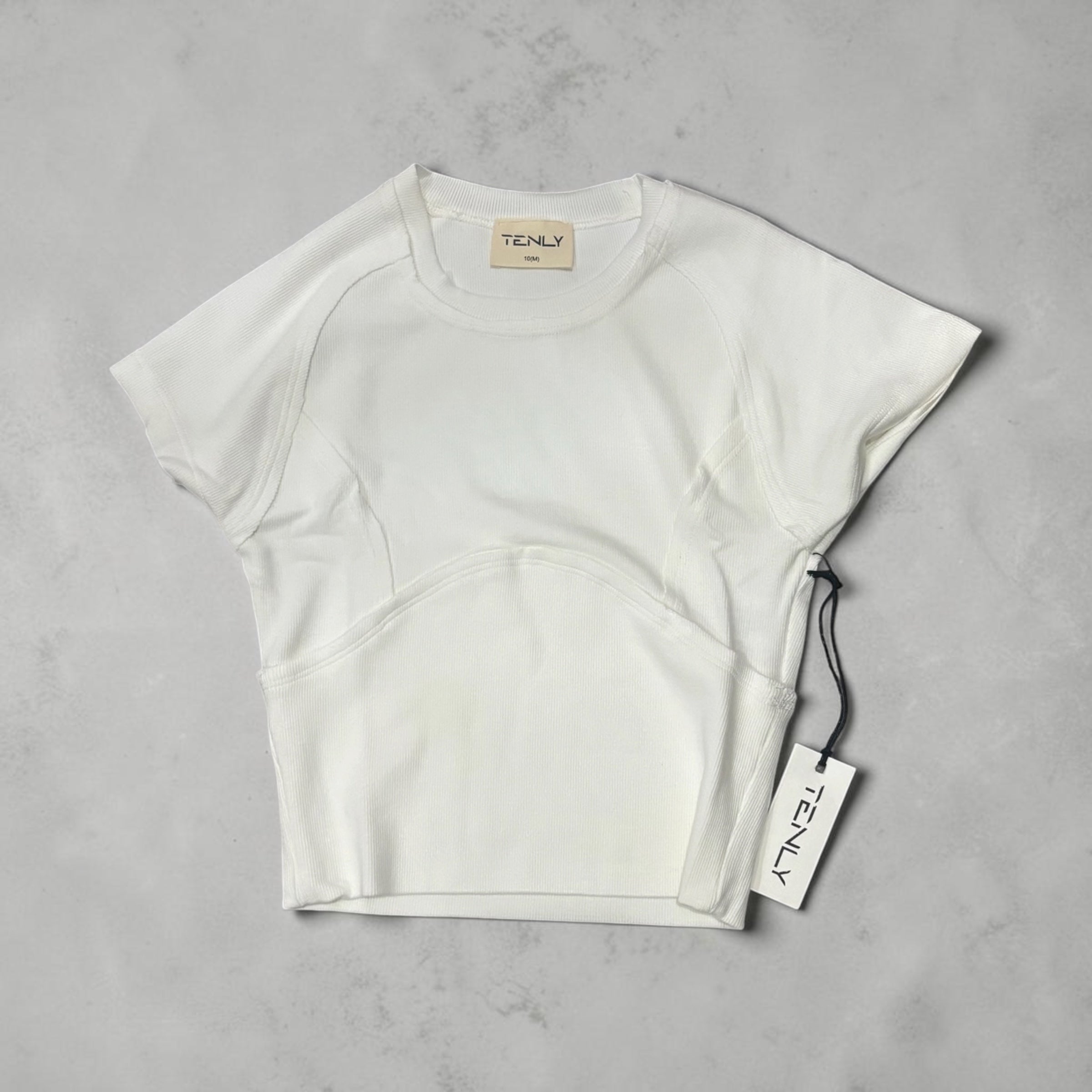 Tenly White Rayon Rib Cap Sleeve Tee