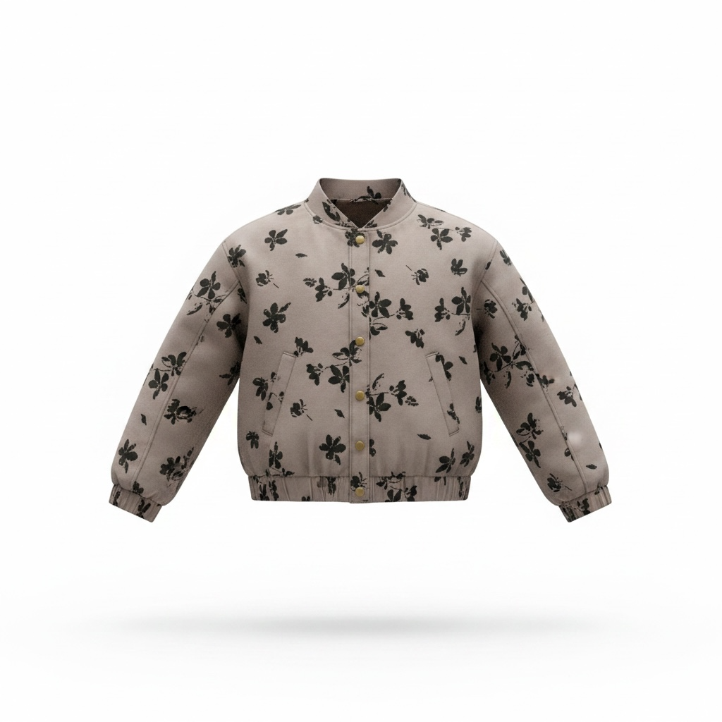 Hayden Girls Mocha Floral Print Stretch Twill Puff Sleeve Jacket