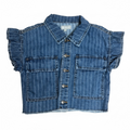 Tractr Jean Ruffle Sleeve Crop Top