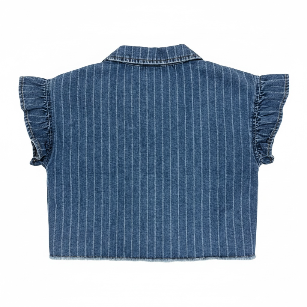 Tractr Jean Ruffle Sleeve Crop Top