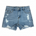 Tractr Blue Jean Weekender Short With Destruction