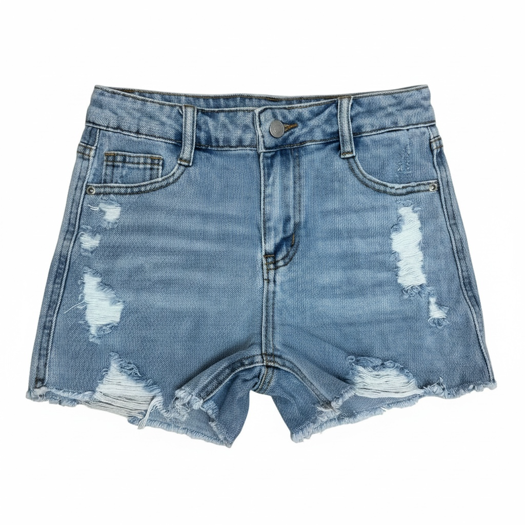 Tractr Blue Jean Weekender Short With Destruction